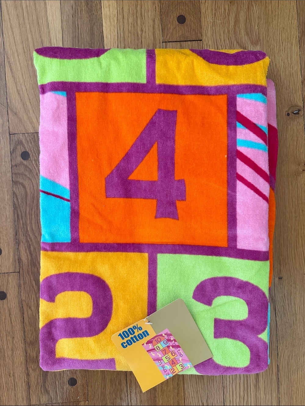 Colorful Number Print Hopscotch Cotton Beach Pool Towel New NWT